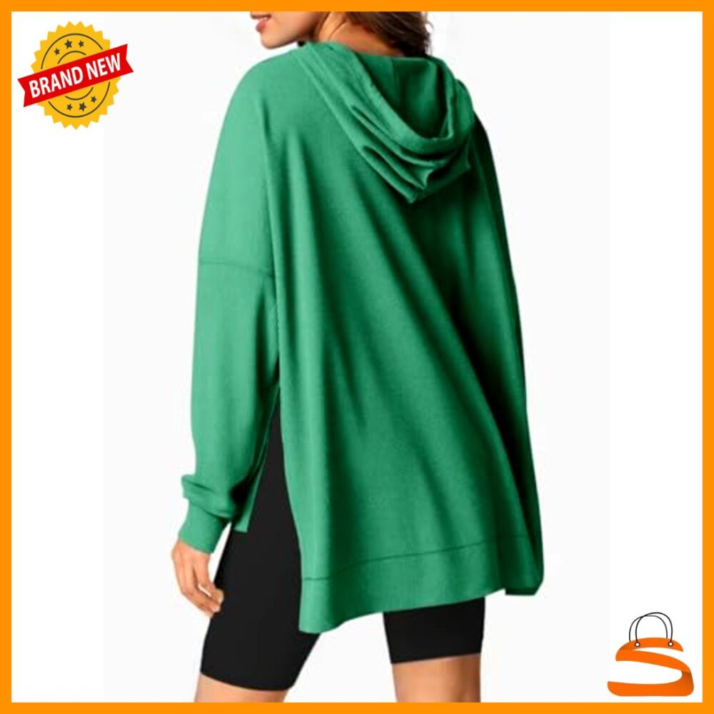 Oversized Waffle Knit Hoodie with Pocket, Loose Fit Pullover Sweatshirt - Picture 3 of 7